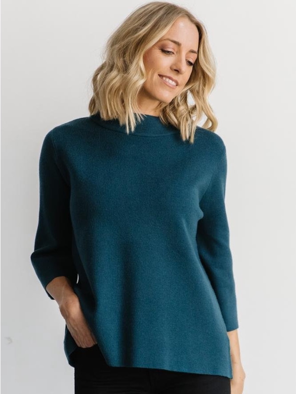 Baltic Born Teal Relaxed Cowl Neck Sweater